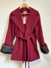 Per Una Tie Up Belt Coat With Faux Fur Cuffs - Cranberry Red, BNWT, UK Size 10