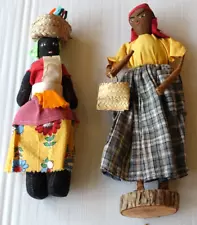 Lot of 2 Vintage Jamaican / Haitian Folk Art Dolls 10" Handmade 1950's