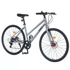 Hybrid Bike 700c Road Bike 7 Speed Adult Bicycle City Bike for Men Women Gray