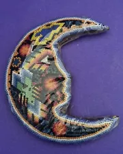 New Mexican Huichol Beaded Moon Wall Plaque in Original Wrapping Folk Art SALE!