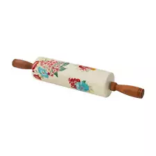 The Pioneer Woman Fancy Flourish 17-inch Ceramic Rolling Pin Acacia Wood Handles