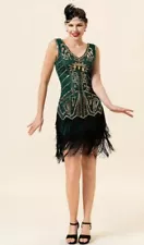 Babeyond Women's Green Beaded 1920's Great Gatsby Flapper Dress Costume SEXY M