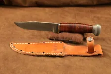 Rehandled & Retouched RH 35 Fighting Knife w/ Leather Scabbard.