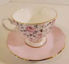 Royal Albert Rose Confetti Gold Rim Floral Teacup & Pink Saucer Vintage