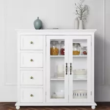 White Wooden Storage Cabinet Dining China Hutch Sideboard Cupboard Buffet Server