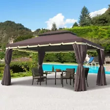 Patio Gazebo Canopy Shelter with Netting and Curtains, Aluminum Frame for Garde