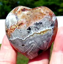 Mexico Crazy LACE Agate Crystal HEART Point with Great Vugs & Orbs For Sale 3345