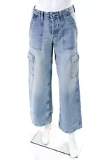 Mother Superior Womens The Spinner Cargo Nerdy Straight Jeans Light Blue Size 24