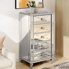 Mirrored 5 Drawers Dressers Accent Chest Nightstands for Bedroom Wood Leg Modern