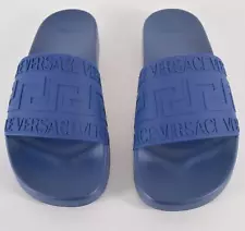 NEW Versace Men's Logo Greca Key Rubber Pool Slides Sandals Size 43 10 BLUE