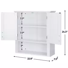 White Bathroom Wall Medicine Cabinet Bathroom w/2 Doors Open Shelf Home Use