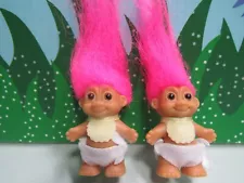 TWO STANDING BABIES WITH BIBS - 2" Russ Troll Doll - NEW IN ORIGINAL WRAPPERS