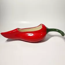 Vintage Ceramic Red Chili Pepper Shaped Planter 13"