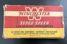 ð¥VTG. EMPTY WINCHESTER SUPER SPEED 243 SOFT POINT RED/YELLOW AMMO BOX FAIR COND