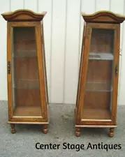 58865 PAIR of Modern Decorator Stenciled Curio Display Cabinets with lights