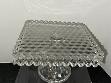 Fostoria VTG Crystal American 10" Square Footed Cake Stand Pedestal w/ Rum Well