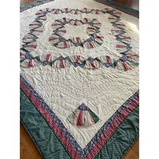 King Size Quilt by Arch Quilts Hand Made Green Pink Boho Farm House Vintage