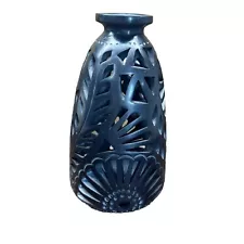 Oaxaca Mexican Black Pottery Barro Negro Handmade Art Vase Lamp Base Pierced