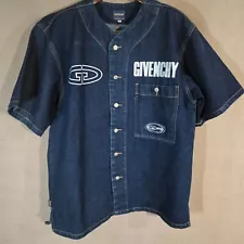 Givenchy Embroidered Blue Boxy Mens Cotton Poplin Button Down Short Sleeve Shirt