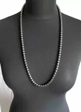 Hematite Beaded Necklace 29” Long, Barrel Clasp, Heavy