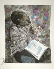 ORIGINAL 8.5x11 African American Watercolor glazed painting"Deep Thought 2"