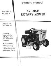 Sears Roebuck Rotary Mower Owner's Parts Manual 917.253150 Super 12 Lawn Tractor