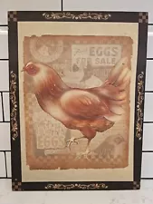 Vintage Chicken On Canvas Print "Fresh Eggs For Sale" 12x16 Farmhouse Decor