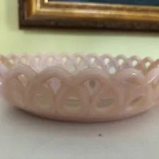 New ListingVtg Pink Milk Glass Bowl Reticulated 7" Diameter