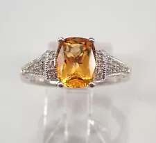 Diamond and Cushion Cut Citrine Engagement Ring White Gold Size 7 November Gem