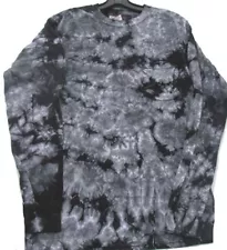 Size Long Sleeve MEDIUM BLACK & GRAY Crackle Hand-dyed TIE DYE T-SHIRT Pocket