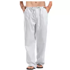 Mens Cotton Linen Pants Summer Solid Color Breathable Linen Trousers