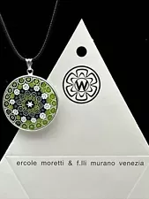 Sterling Silver Murano 32mm Millifiore Pendant Necklace - Ercole Moretti -5Me-10