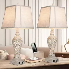 LuxSight Collection Table Lamps Set of 2 - Bedside Lamp with Fabric Cream