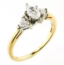 14k Yellow Gold Petite .60 Carat Genuine Marquise Diamond Engagement Ring