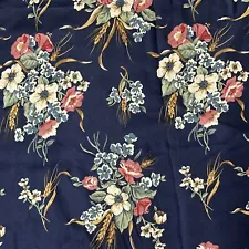 Vintage Hamil Textiles Ltd Fabric Navy Blue Flower Bouquets French Country 3 Yds