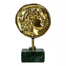 Small Alexander the Great Portrait Head Bust Gold Plated Copper Real Bronze Coin