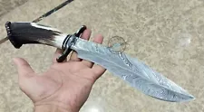 15.00" Custom Hand Made Beautiful Feather Damascus steel Bowie Knife (2459)