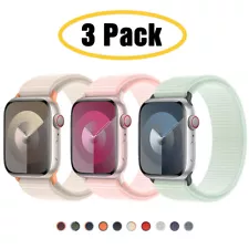 3 PACK Nylon Sport Loop Strap For Apple Watch 9 8 7 6 5 4 SE 38/40/42/44/45mm