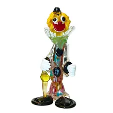 VTG MURANO Italy Art Glass 9" CLOWN FIGURINE Umbrella Venetian Sculpture Label