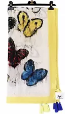 Hunt Slonem NWT 100% Cotton BEACH BUTTERFLIES Scarf Wrap ART TO WEAR 58X58 O/S