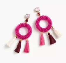 J.Crew Neon Primrose Beaded Stone and Tassel Drop Earrings