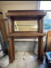 Large Wooden Fireplace Mantel With Mirror