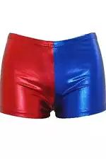 Womens Red & Blue Shiny Misfit HOT PANTS Harley Quinn Metallic Booty Shorts