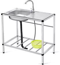 Portable Camping Kitchen Sink Single Bowl Sink Freestanding 31 x 17 x 30 Inch