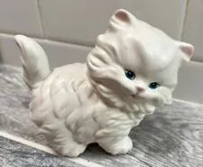 Vintage Persian Kitten White With Blue Eyes by Leona