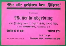 GERMANY THIRD REICH 1938 FLYER FOR LOCAL RALLY (S73)