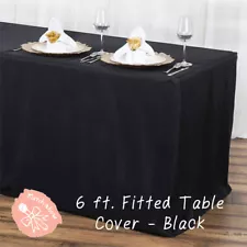 Black 6' ft Fitted Table Cover Polyester Tablecloth Trade show Booth DJ