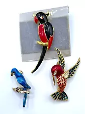 SALE! VTG birds brooch lot parrot hummingbird blue bird enamel rhinestone