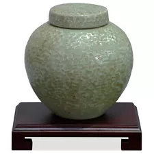 US Seller - Green Qing Dynasty Crackle Porcelain Chinese Jar