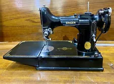 Vintage 1950 Singer 221 Featherweight Sewing Machine, case, + more # AJ387171